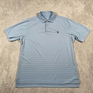 FG Tech Mens Light Blue Striped Polo Shirt Golf Embroidered Alligator Size M